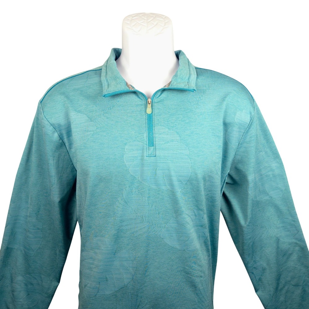 Tommy Bahama IslandZone Mens M/M Teal Palm Leaf Print 1/4 Zip Pullover Shirt‎